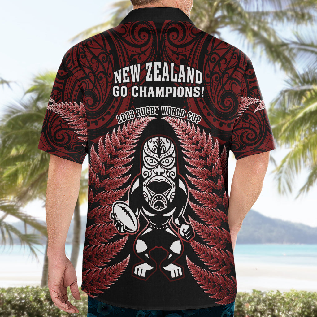 New Zealand Aotearoa Rugby Hawaiian Shirt NZ Tiki With Maori Fern World Cup Red Version - Wonder Print Shop