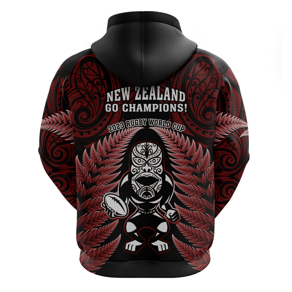 New Zealand Aotearoa Rugby Hoodie NZ Tiki With Maori Fern World Cup Red Version - Wonder Print Shop