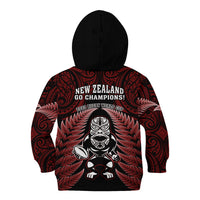 New Zealand Aotearoa Rugby Kid Hoodie NZ Tiki With Maori Fern World Cup Red Version - Wonder Print Shop