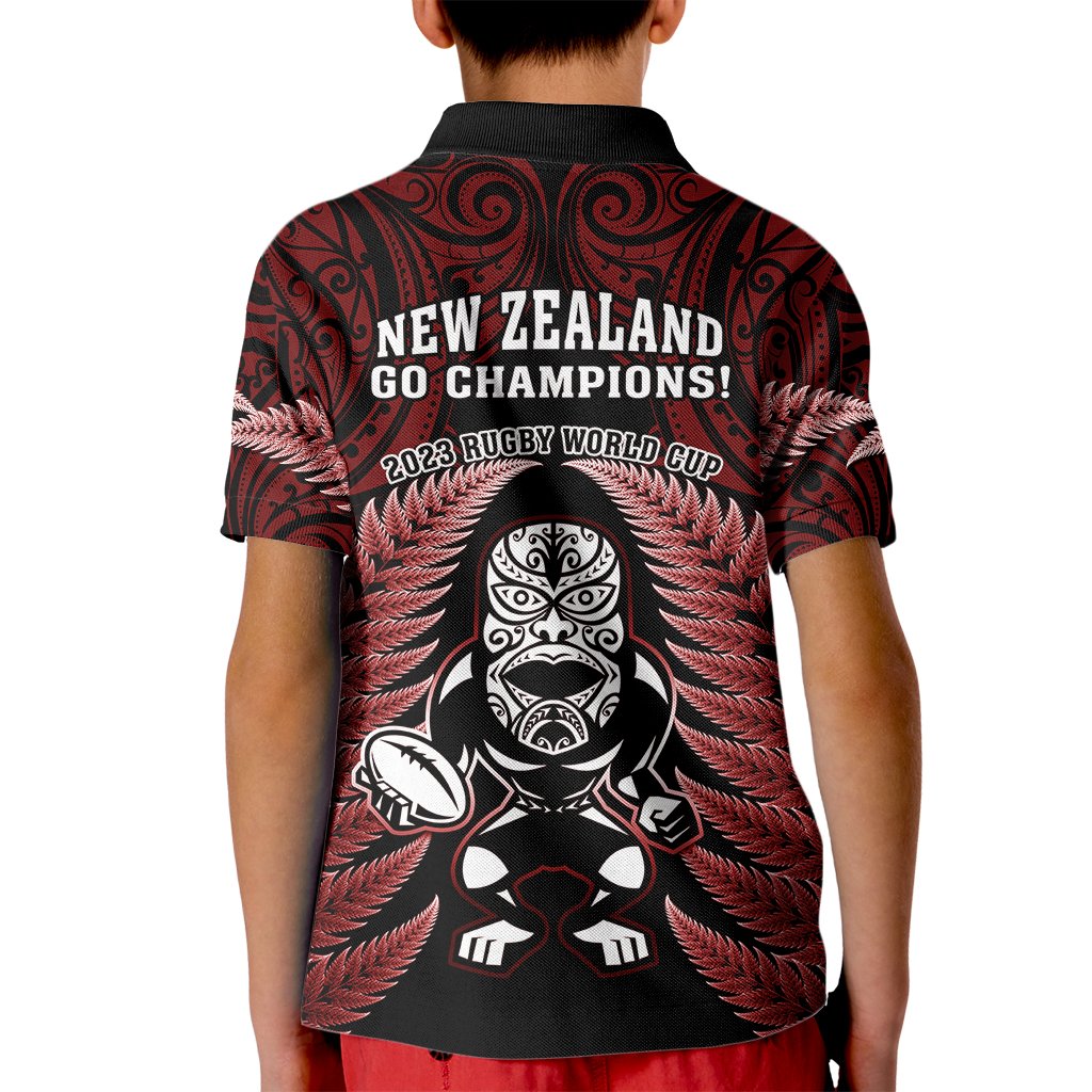 New Zealand Aotearoa Rugby Kid Polo Shirt NZ Tiki With Maori Fern World Cup Red Version - Wonder Print Shop
