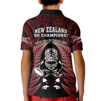 New Zealand Aotearoa Rugby Kid Polo Shirt NZ Tiki With Maori Fern World Cup Red Version - Wonder Print Shop