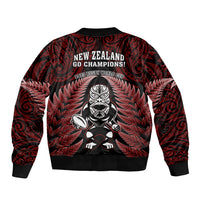 New Zealand Aotearoa Rugby Sleeve Zip Bomber Jacket NZ Tiki With Maori Fern World Cup Red Version - Wonder Print Shop