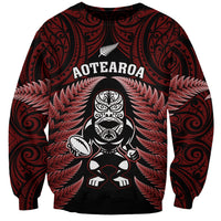 New Zealand Aotearoa Rugby Sweatshirt NZ Tiki With Maori Fern World Cup Red Version - Wonder Print Shop