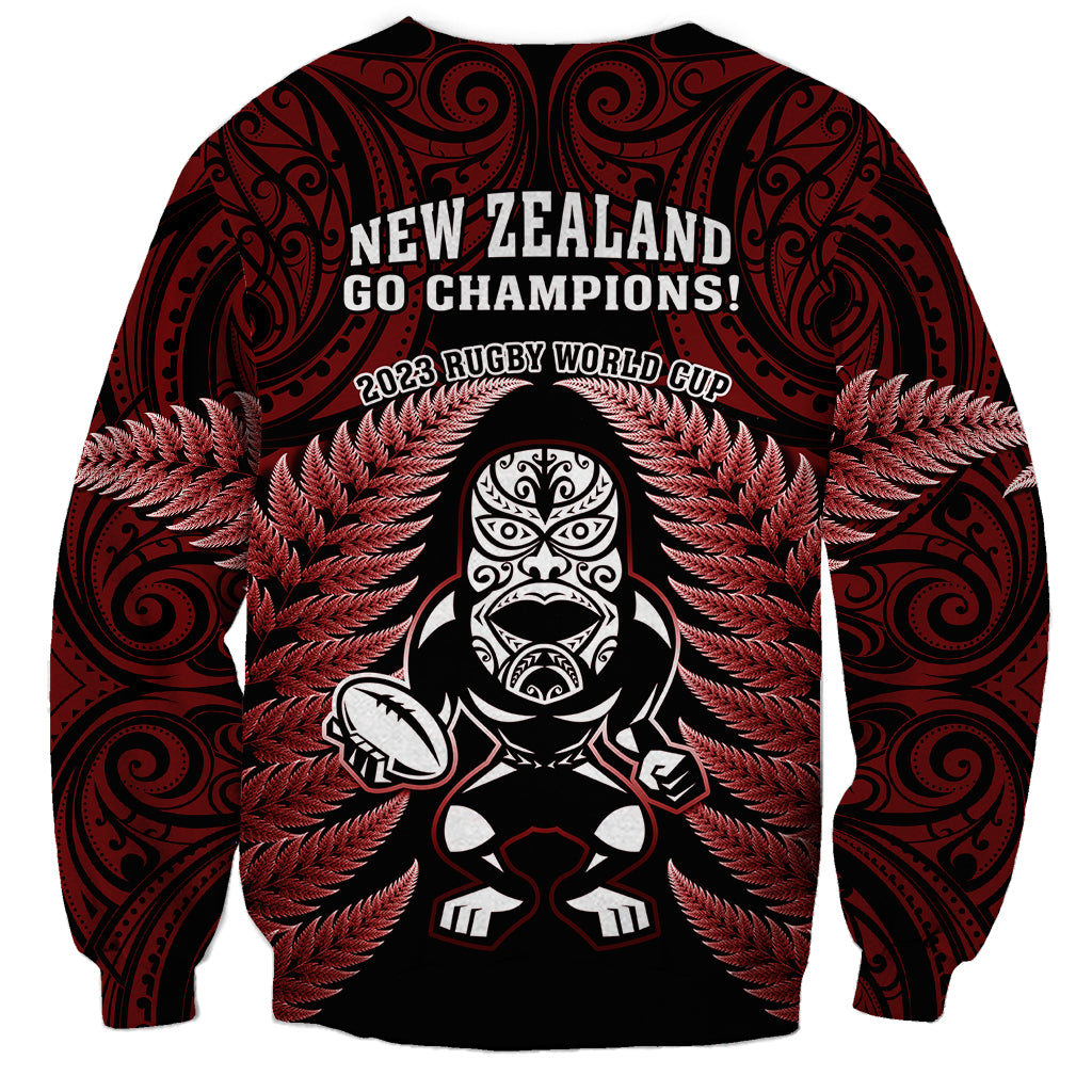 New Zealand Aotearoa Rugby Sweatshirt NZ Tiki With Maori Fern World Cup Red Version - Wonder Print Shop