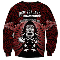 New Zealand Aotearoa Rugby Sweatshirt NZ Tiki With Maori Fern World Cup Red Version - Wonder Print Shop