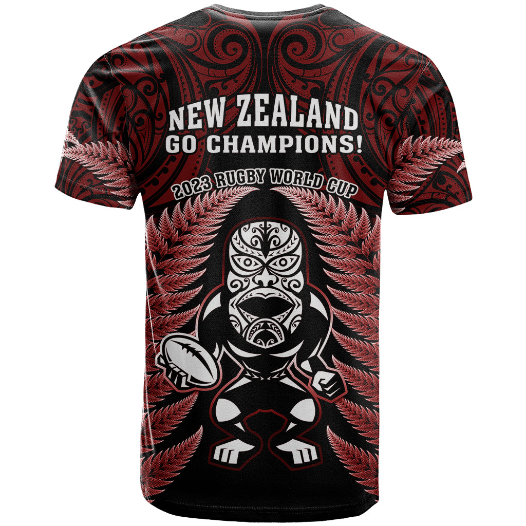 New Zealand Aotearoa Rugby T Shirt NZ Tiki With Maori Fern World Cup Red Version - Wonder Print Shop