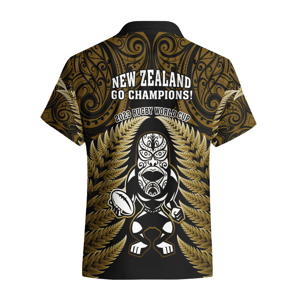 New Zealand Aotearoa Rugby Hawaiian Shirt NZ Tiki With Maori Fern World Cup Gold Version - Wonder Print Shop