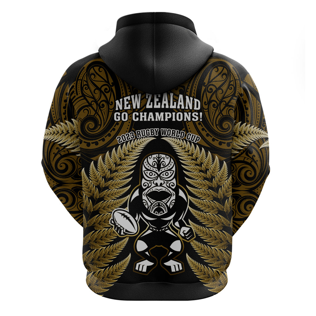 New Zealand Aotearoa Rugby Hoodie NZ Tiki With Maori Fern World Cup Gold Version - Wonder Print Shop