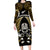 New Zealand Aotearoa Rugby Long Sleeve Bodycon Dress NZ Tiki With Maori Fern World Cup Gold Version - Wonder Print Shop