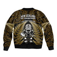 New Zealand Aotearoa Rugby Sleeve Zip Bomber Jacket NZ Tiki With Maori Fern World Cup Gold Version - Wonder Print Shop