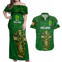 Ireland Rugby Couples Matching Off Shoulder Maxi Dress and Hawaiian Shirt 2023 Word Cup Celtic Cross Go Champions Irish - Wonder Print Shop