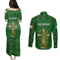 Ireland Rugby Couples Matching Puletasi Dress and Long Sleeve Button Shirts 2023 Word Cup Celtic Cross Go Champions Irish - Wonder Print Shop
