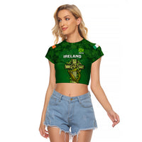 Ireland Rugby Raglan Cropped T Shirt 2023 Word Cup Celtic Cross Go Champions Irish - Wonder Print Shop