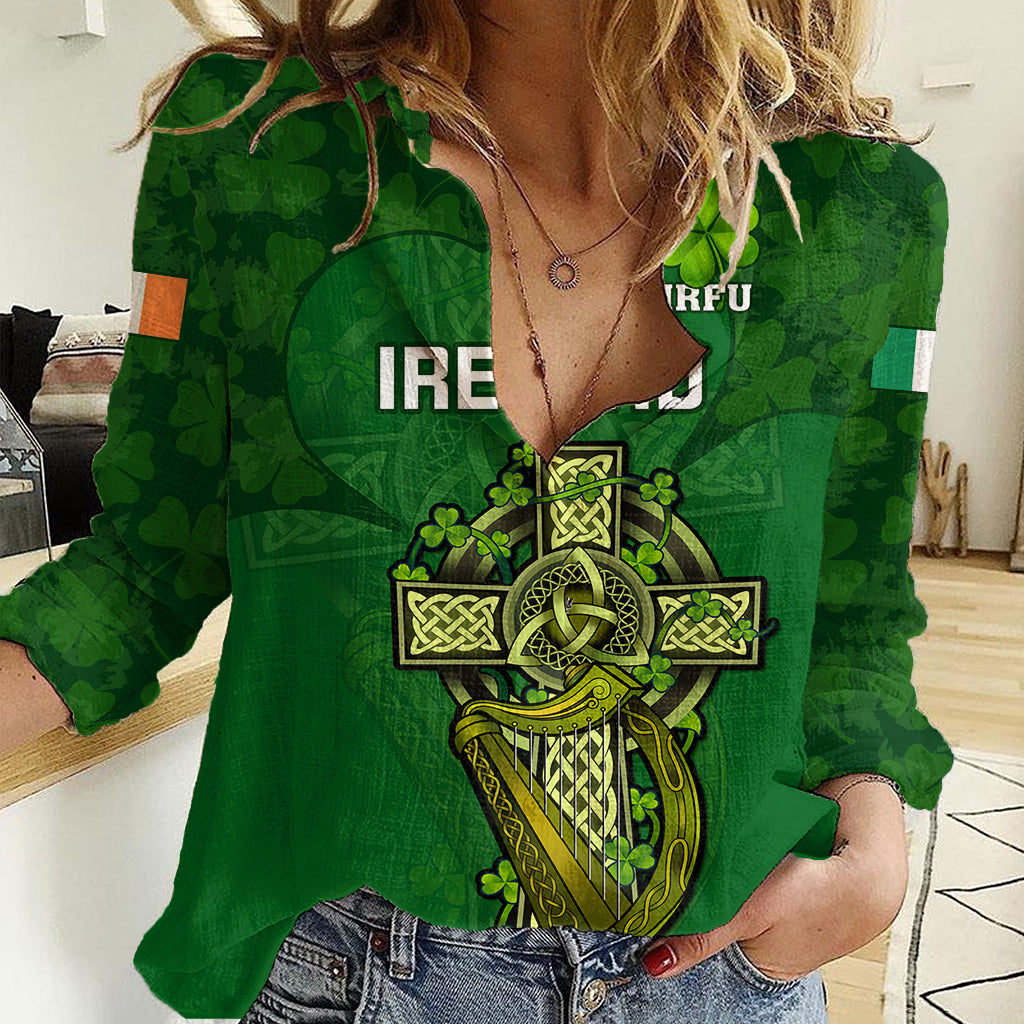 Ireland Rugby Women Casual Shirt 2023 Word Cup Celtic Cross Go Champions Irish - Wonder Print Shop