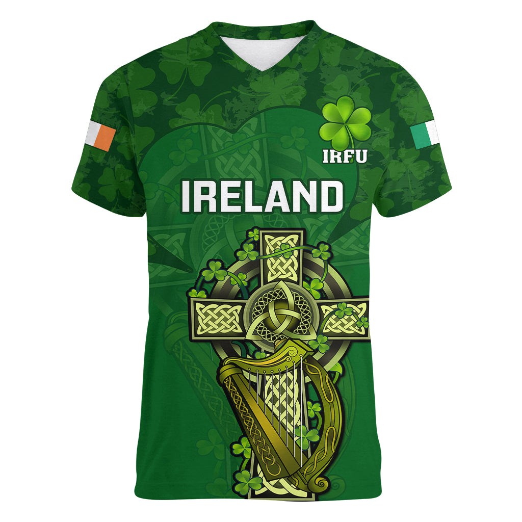 Ireland Rugby Women V Neck T Shirt 2023 Word Cup Celtic Cross Go Champions Irish - Wonder Print Shop