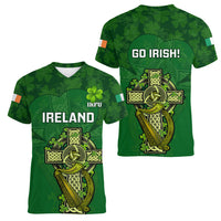 Ireland Rugby Women V Neck T Shirt 2023 Word Cup Celtic Cross Go Champions Irish - Wonder Print Shop
