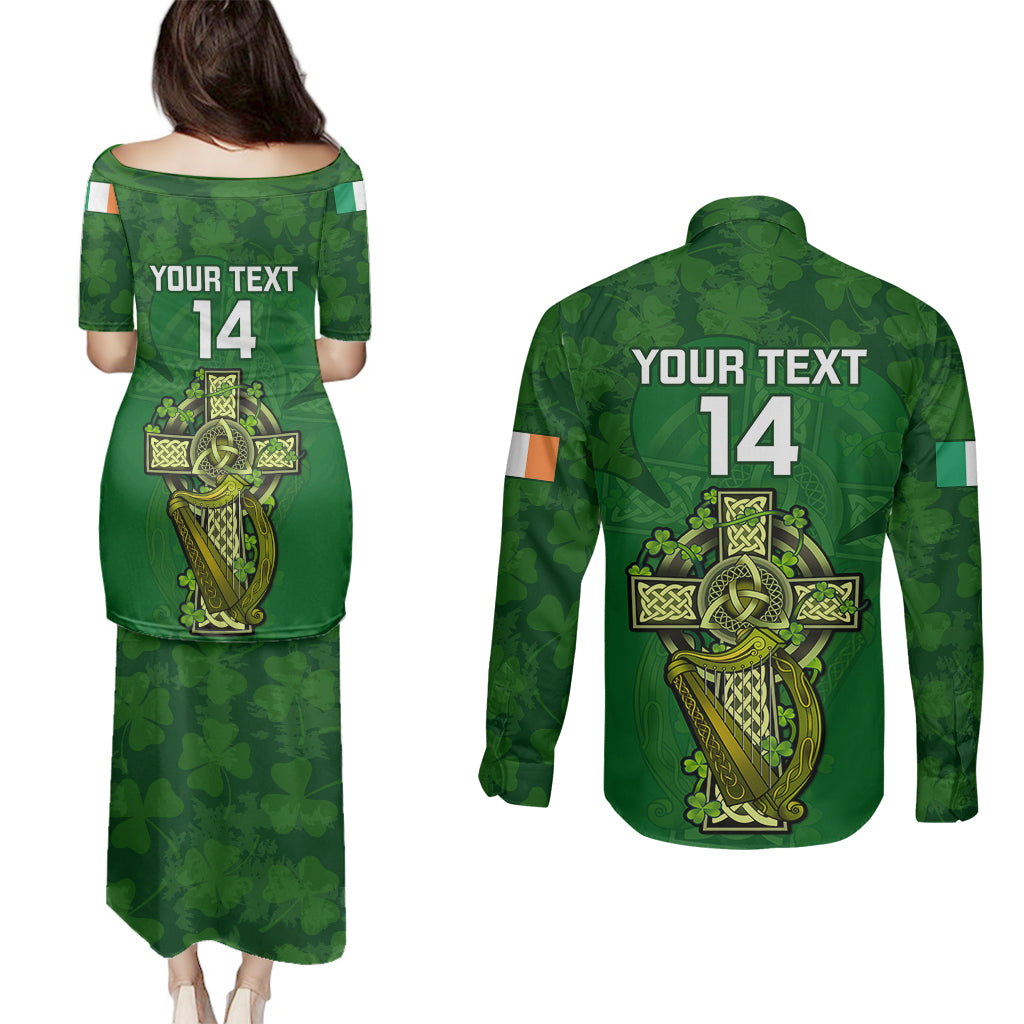 Custom Ireland Rugby Couples Matching Puletasi Dress and Long Sleeve Button Shirts 2023 Word Cup Celtic Cross Go Champions Irish - Wonder Print Shop