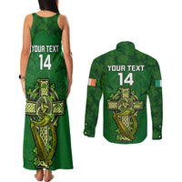 Custom Ireland Rugby Couples Matching Tank Maxi Dress and Long Sleeve Button Shirts 2023 Word Cup Celtic Cross Go Champions Irish - Wonder Print Shop