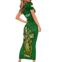 Custom Ireland Rugby Short Sleeve Bodycon Dress 2023 Word Cup Celtic Cross Go Champions Irish - Wonder Print Shop