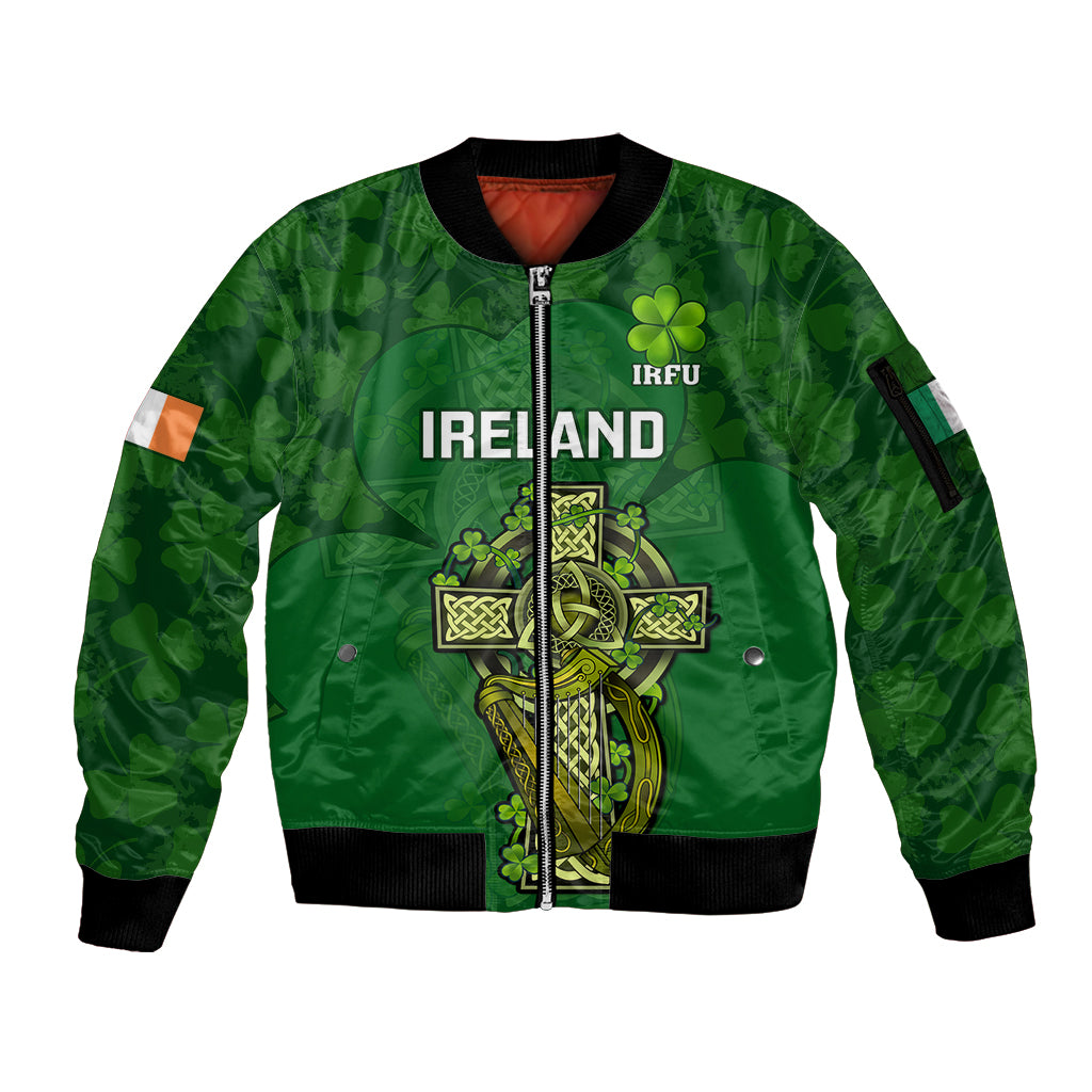 Custom Ireland Rugby Sleeve Zip Bomber Jacket 2023 Word Cup Celtic Cross Go Champions Irish - Wonder Print Shop