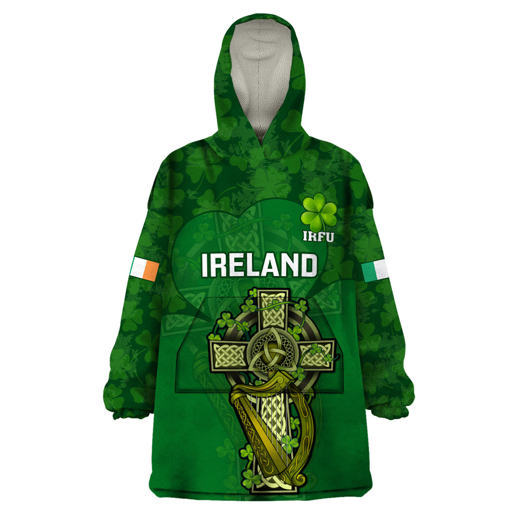 Custom Ireland Rugby Wearable Blanket Hoodie 2023 Word Cup Celtic Cross Go Champions Irish - Wonder Print Shop