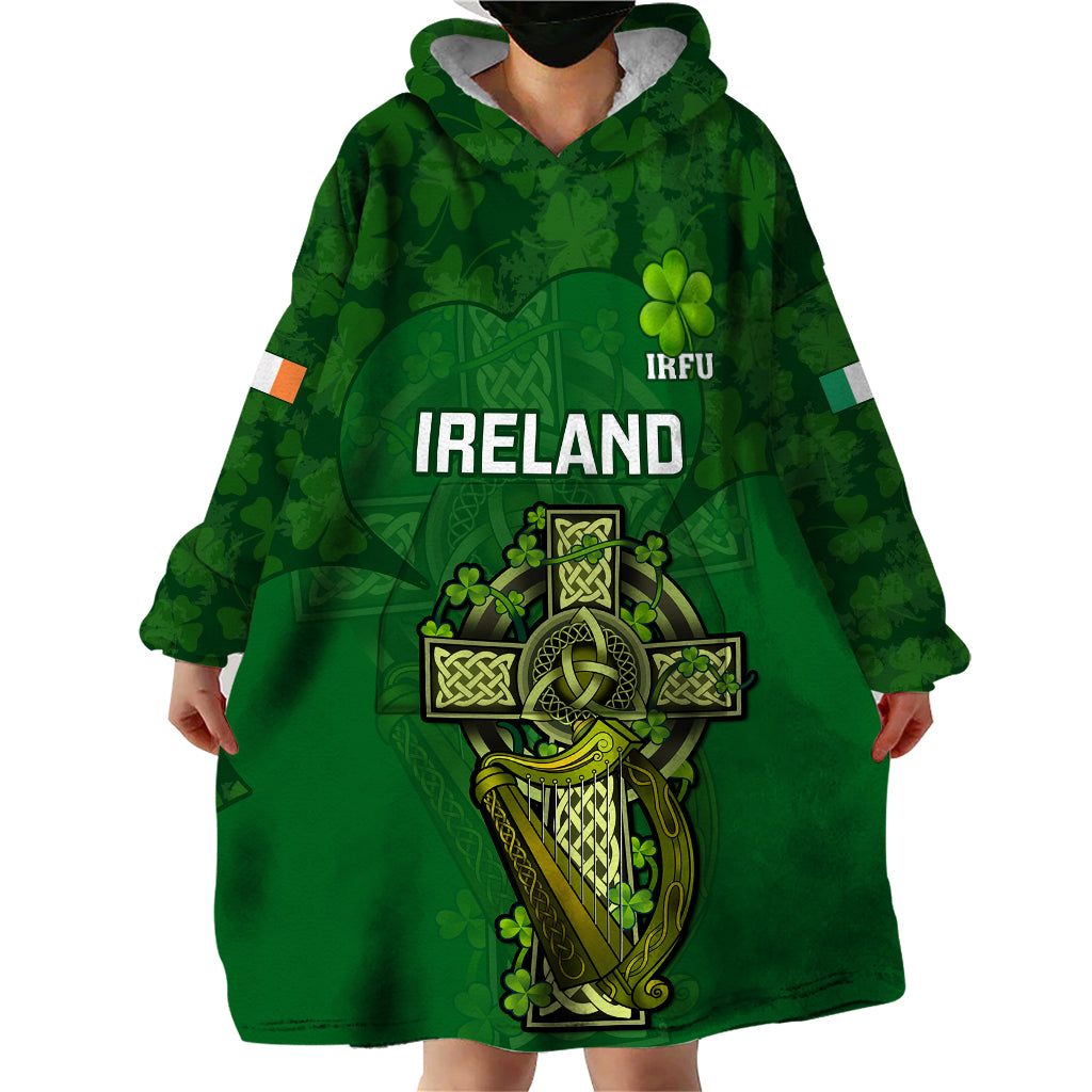 Custom Ireland Rugby Wearable Blanket Hoodie 2023 Word Cup Celtic Cross Go Champions Irish - Wonder Print Shop