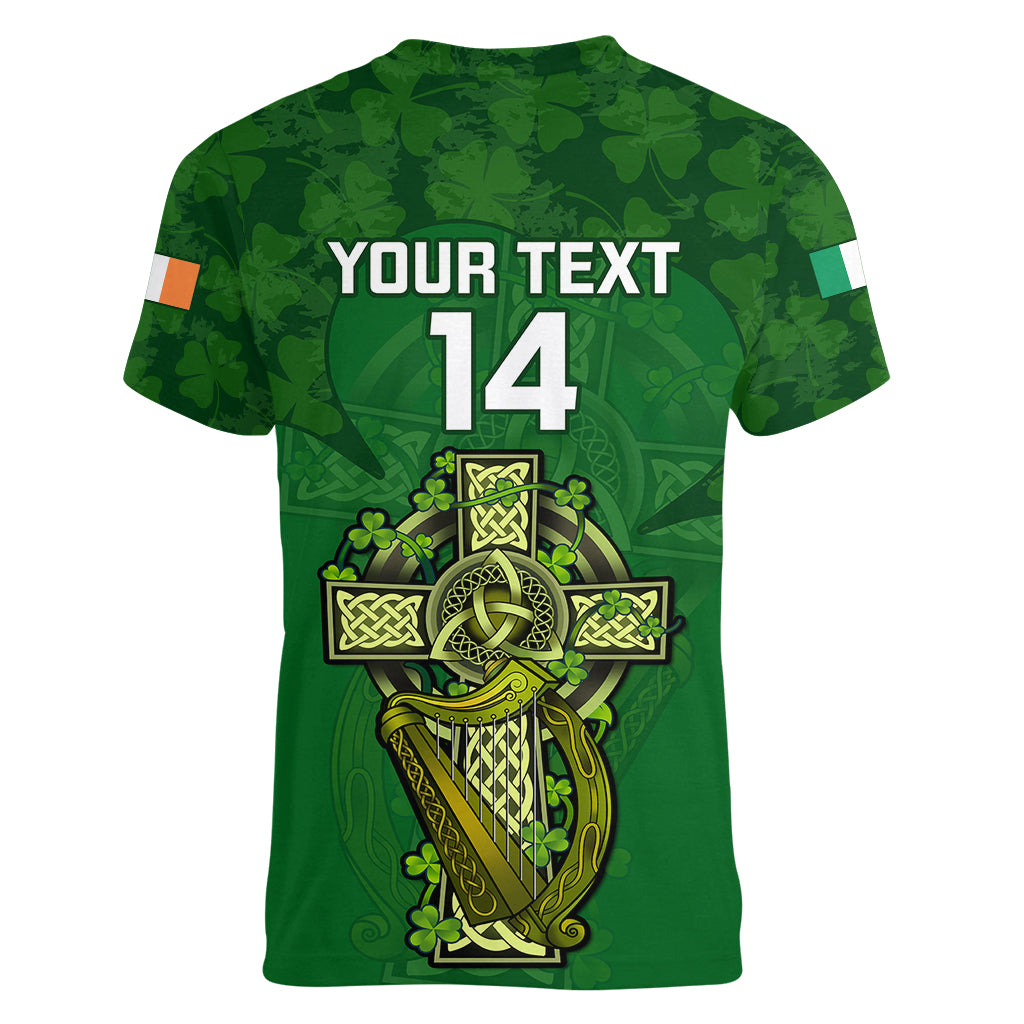 Custom Ireland Rugby Women V Neck T Shirt 2023 Word Cup Celtic Cross Go Champions Irish - Wonder Print Shop
