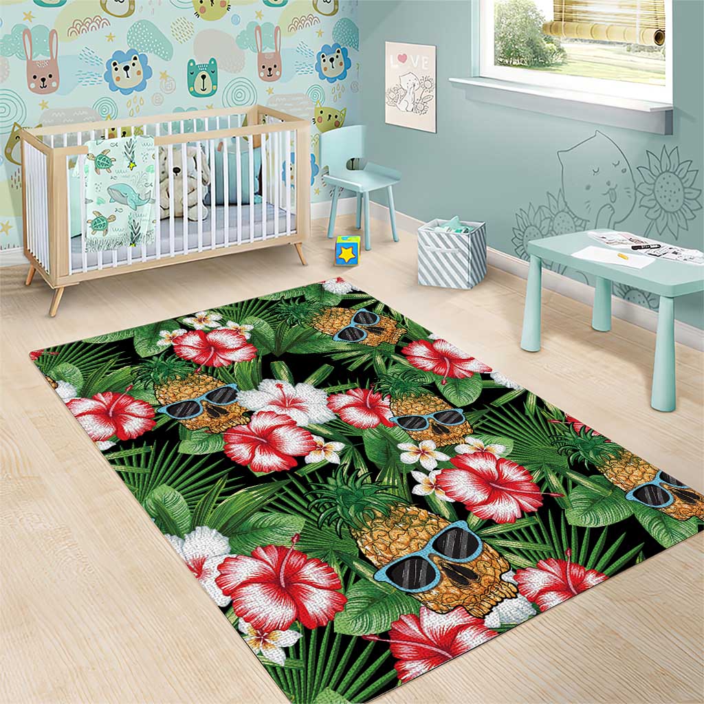Pineapple Skull Aloha Hawaii Area Rug Summer Vibes Tropical Seamless Pattern - Wonder Print Shop