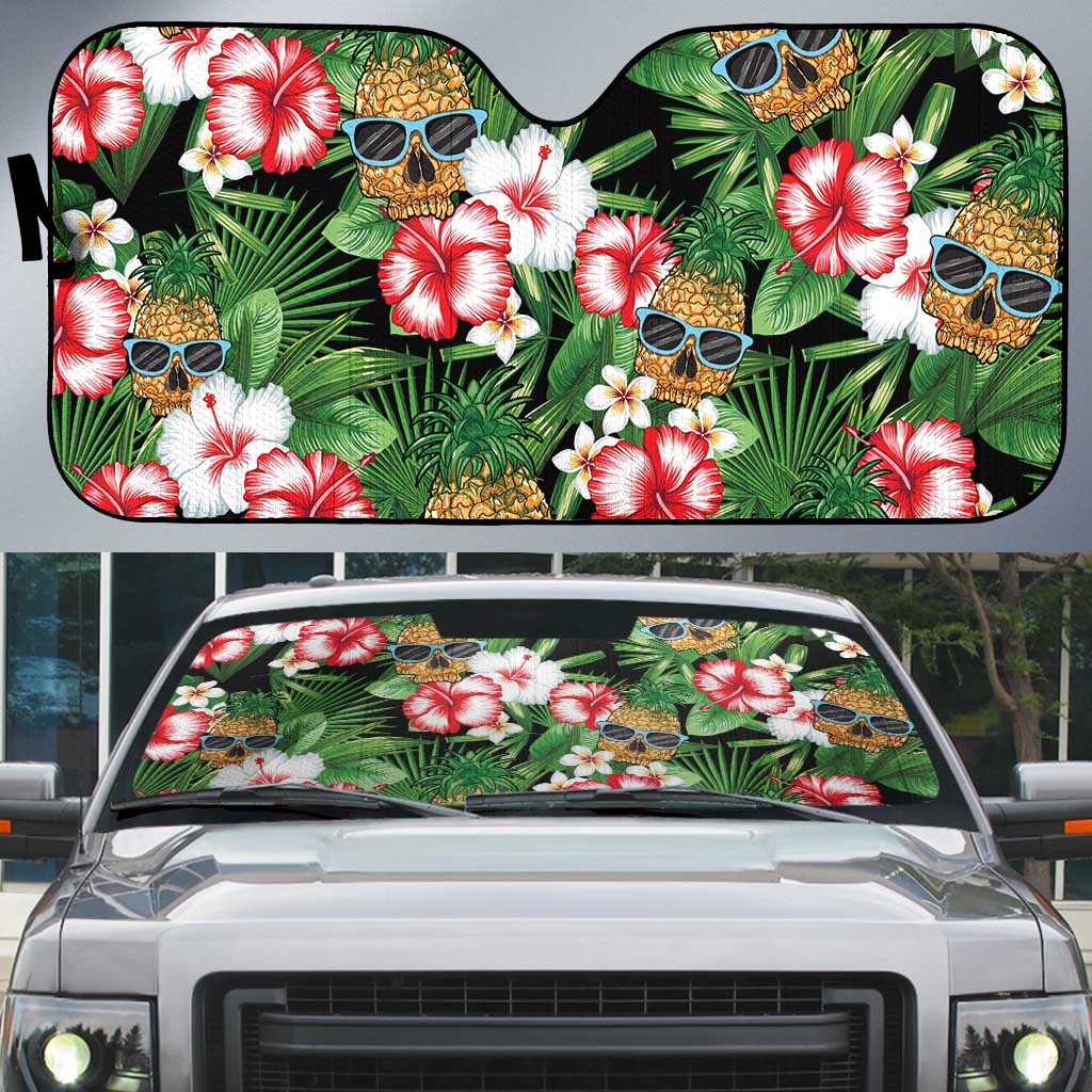 Pineapple Skull Aloha Hawaii Auto Sun Shade Summer Vibes Tropical Seamless Pattern - Wonder Print Shop