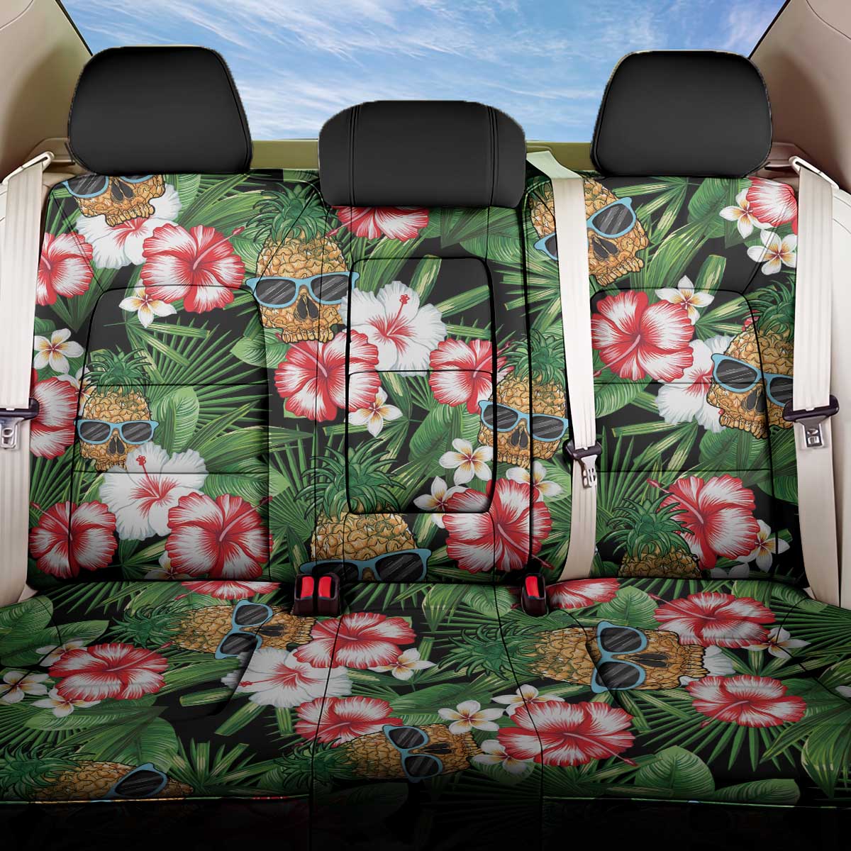 Pineapple Skull Aloha Hawaii Back Car Seat Cover Summer Vibes Tropical Seamless Pattern - Wonder Print Shop