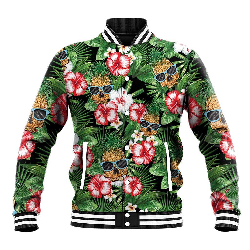Pineapple Skull Aloha Hawaii Baseball Jacket Summer Vibes Tropical Seamless Pattern - Wonder Print Shop