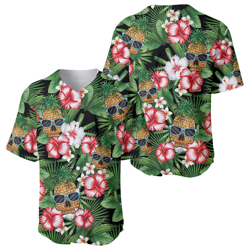 Pineapple Skull Aloha Hawaii Baseball Jersey Summer Vibes Tropical Seamless Pattern - Wonder Print Shop