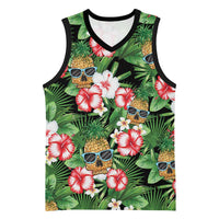 Pineapple Skull Aloha Hawaii Basketball Jersey Summer Vibes Tropical Seamless Pattern - Wonder Print Shop