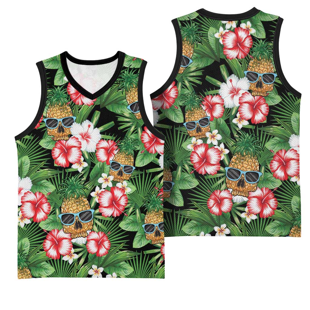 Pineapple Skull Aloha Hawaii Basketball Jersey Summer Vibes Tropical Seamless Pattern - Wonder Print Shop