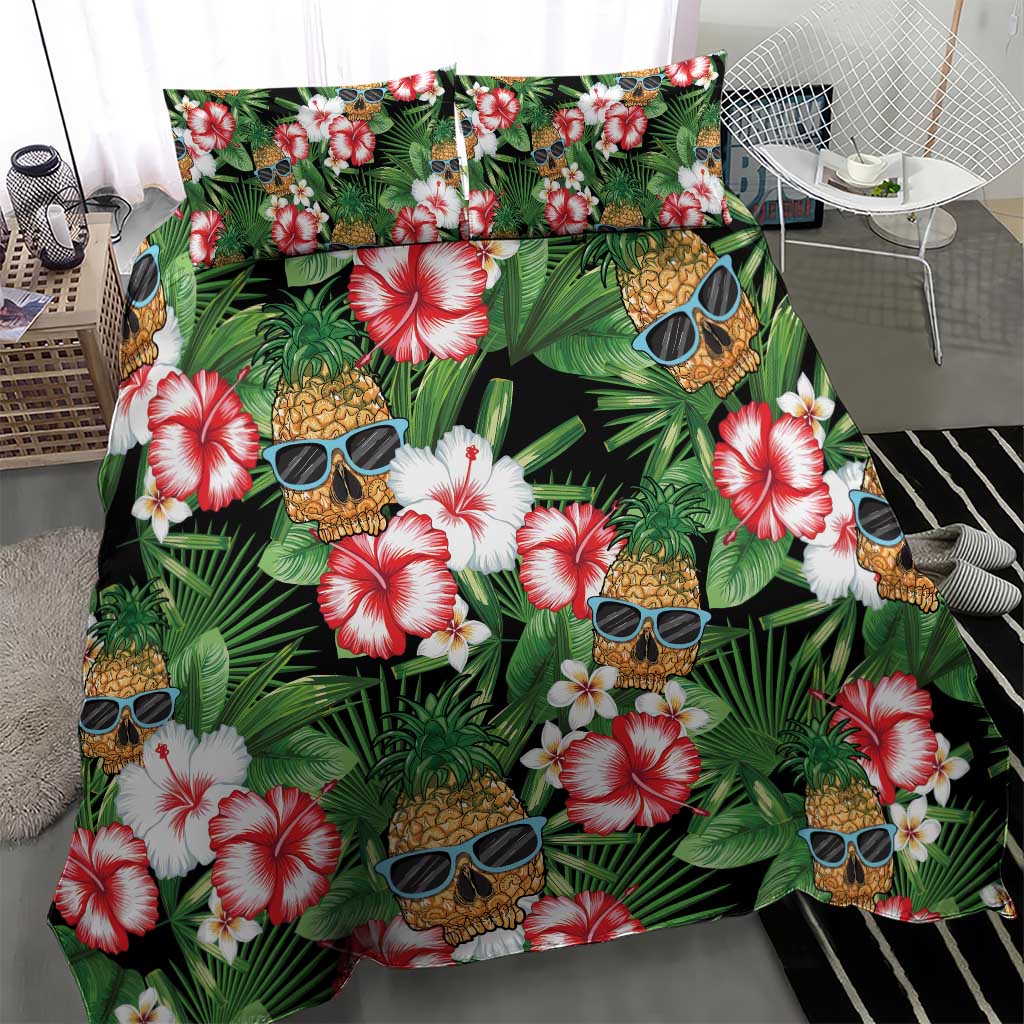 Pineapple Skull Aloha Hawaii Bedding Set Summer Vibes Tropical Seamless Pattern - Wonder Print Shop