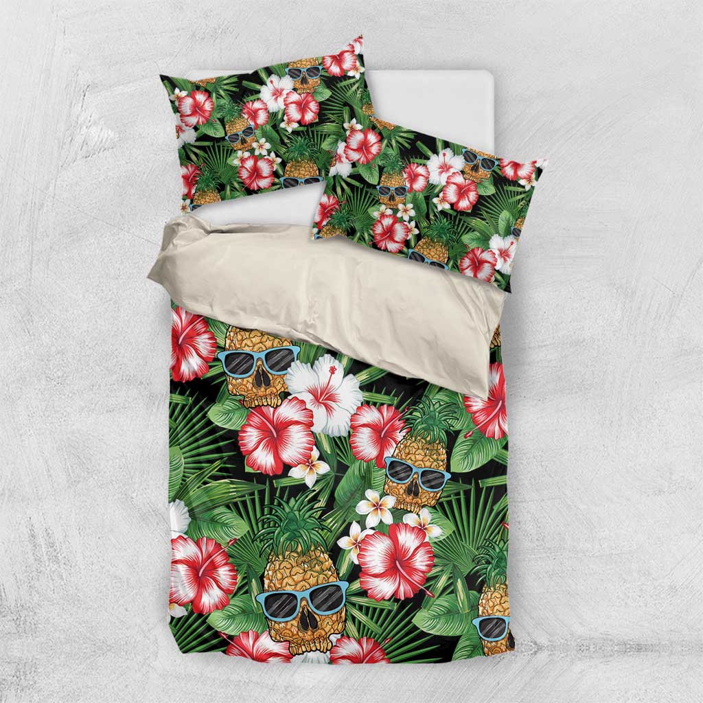 Pineapple Skull Aloha Hawaii Bedding Set Summer Vibes Tropical Seamless Pattern - Wonder Print Shop