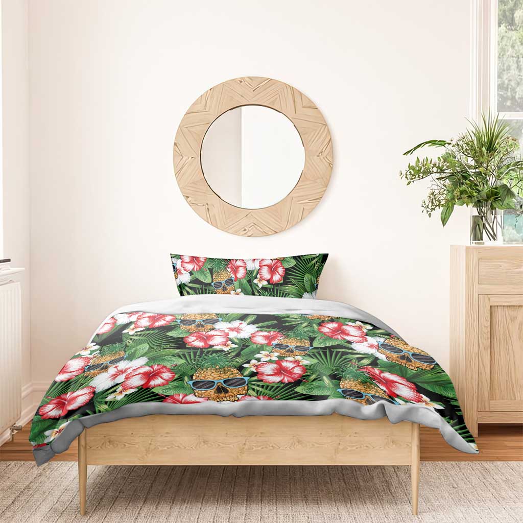 Pineapple Skull Aloha Hawaii Bedding Set Summer Vibes Tropical Seamless Pattern - Wonder Print Shop
