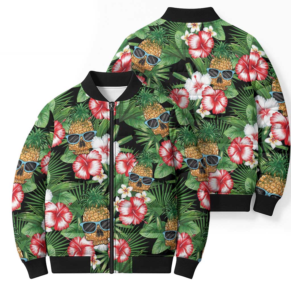 Pineapple Skull Aloha Hawaii Bomber Puffer Jacket Summer Vibes Tropical Seamless Pattern - Wonder Print Shop