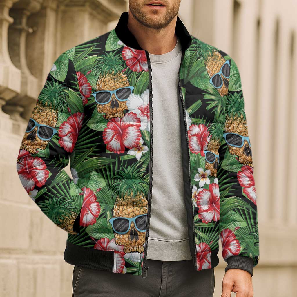 Pineapple Skull Aloha Hawaii Bomber Puffer Jacket Summer Vibes Tropical Seamless Pattern - Wonder Print Shop