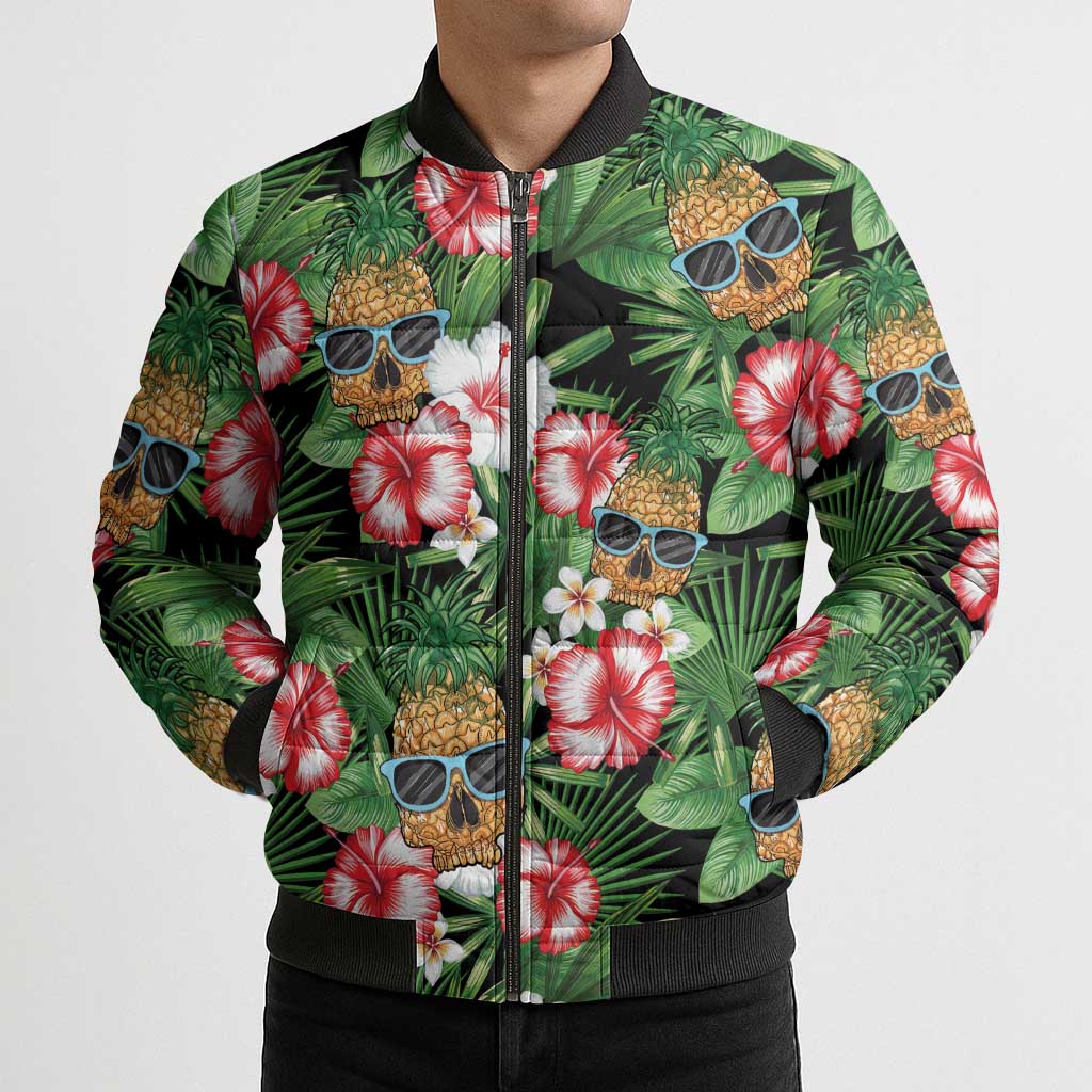 Pineapple Skull Aloha Hawaii Bomber Puffer Jacket Summer Vibes Tropical Seamless Pattern - Wonder Print Shop