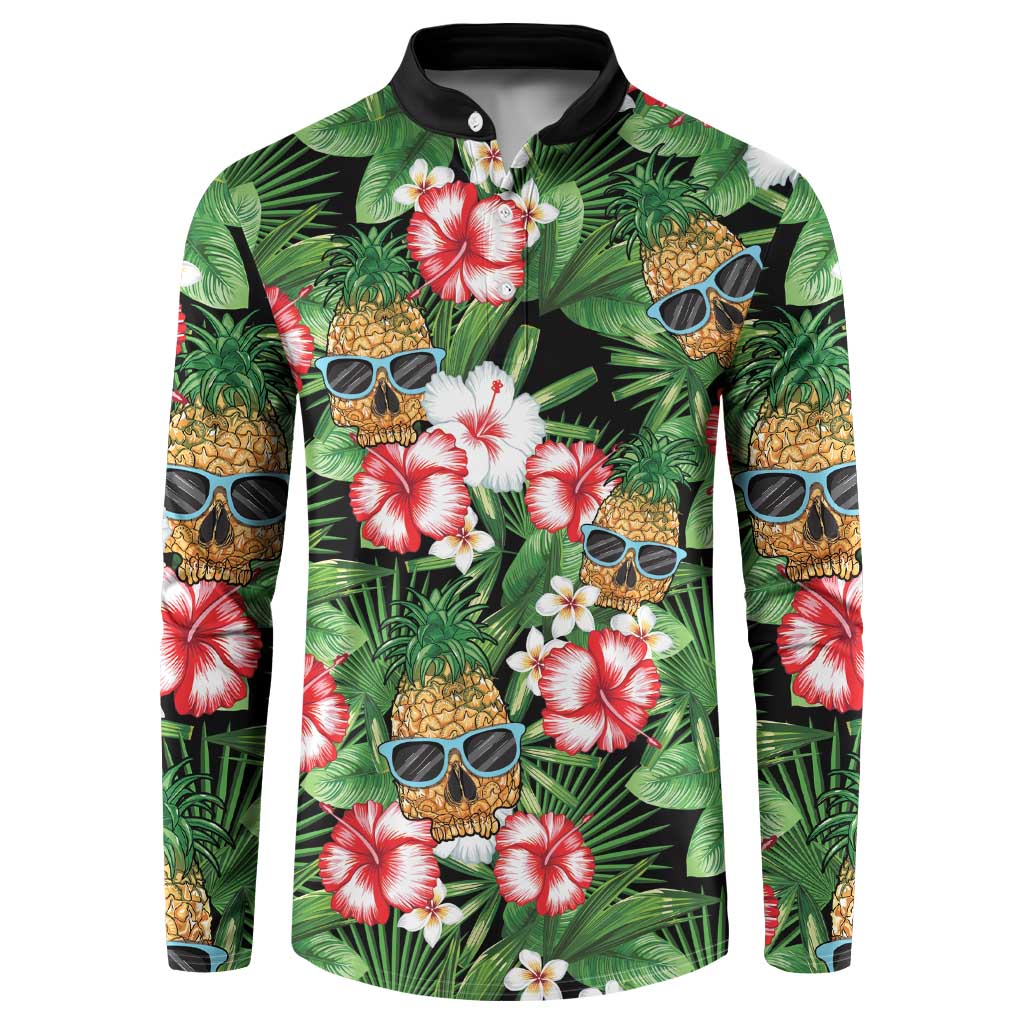 Pineapple Skull Aloha Hawaii Button Sweatshirt Summer Vibes Tropical Seamless Pattern - Wonder Print Shop