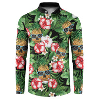 Pineapple Skull Aloha Hawaii Button Sweatshirt Summer Vibes Tropical Seamless Pattern - Wonder Print Shop