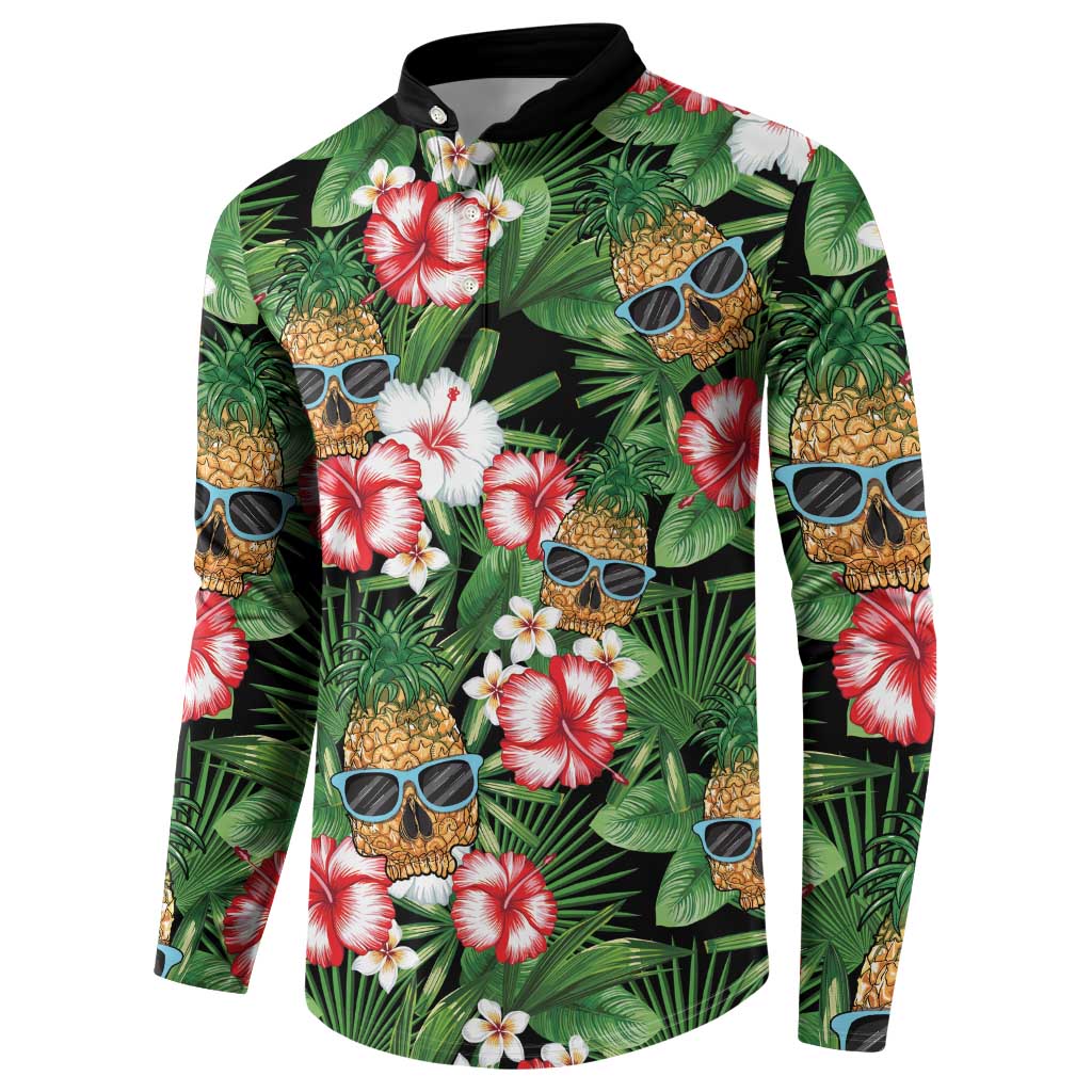 Pineapple Skull Aloha Hawaii Button Sweatshirt Summer Vibes Tropical Seamless Pattern - Wonder Print Shop