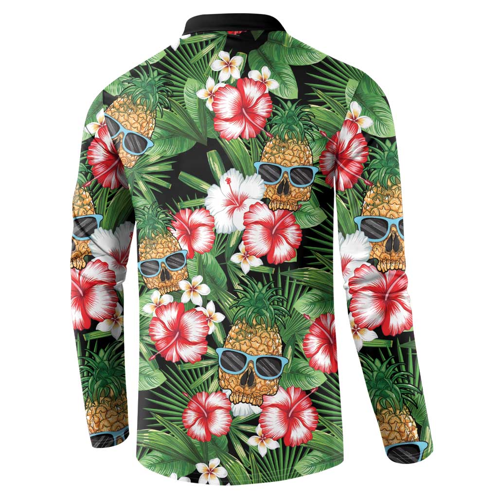 Pineapple Skull Aloha Hawaii Button Sweatshirt Summer Vibes Tropical Seamless Pattern - Wonder Print Shop