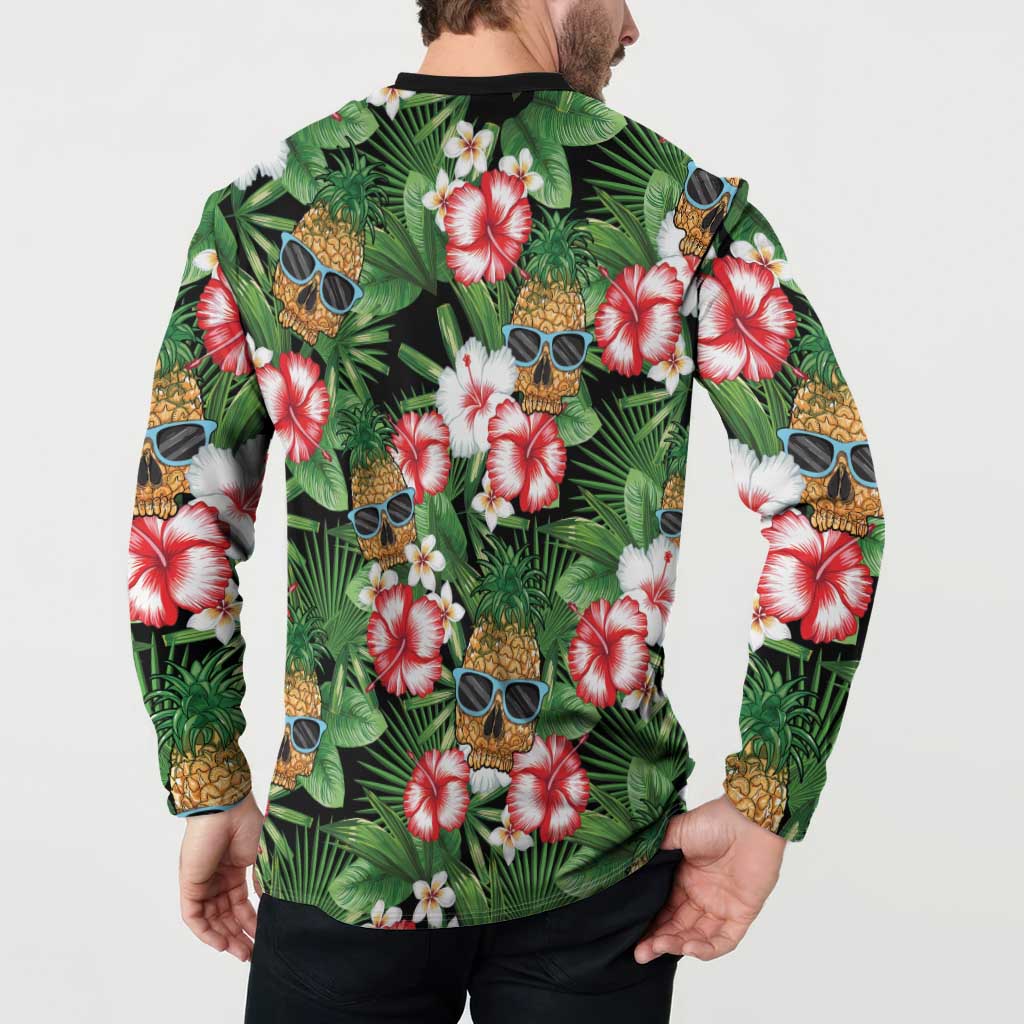 Pineapple Skull Aloha Hawaii Button Sweatshirt Summer Vibes Tropical Seamless Pattern - Wonder Print Shop