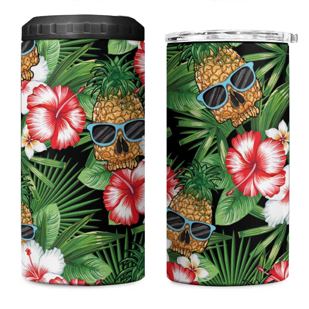 Pineapple Skull Aloha Hawaii 4 in 1 Can Cooler Tumbler Summer Vibes Tropical Seamless Pattern - Wonder Print Shop