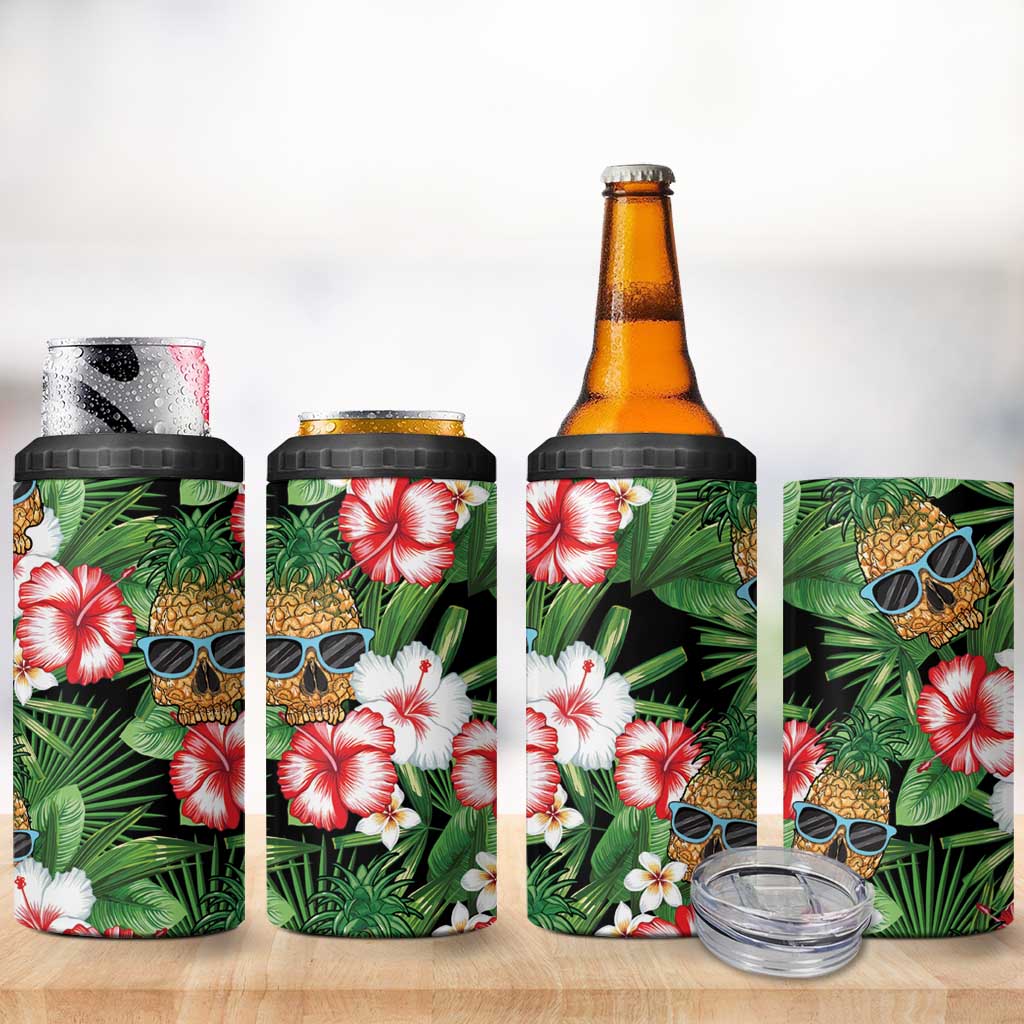 Pineapple Skull Aloha Hawaii 4 in 1 Can Cooler Tumbler Summer Vibes Tropical Seamless Pattern - Wonder Print Shop