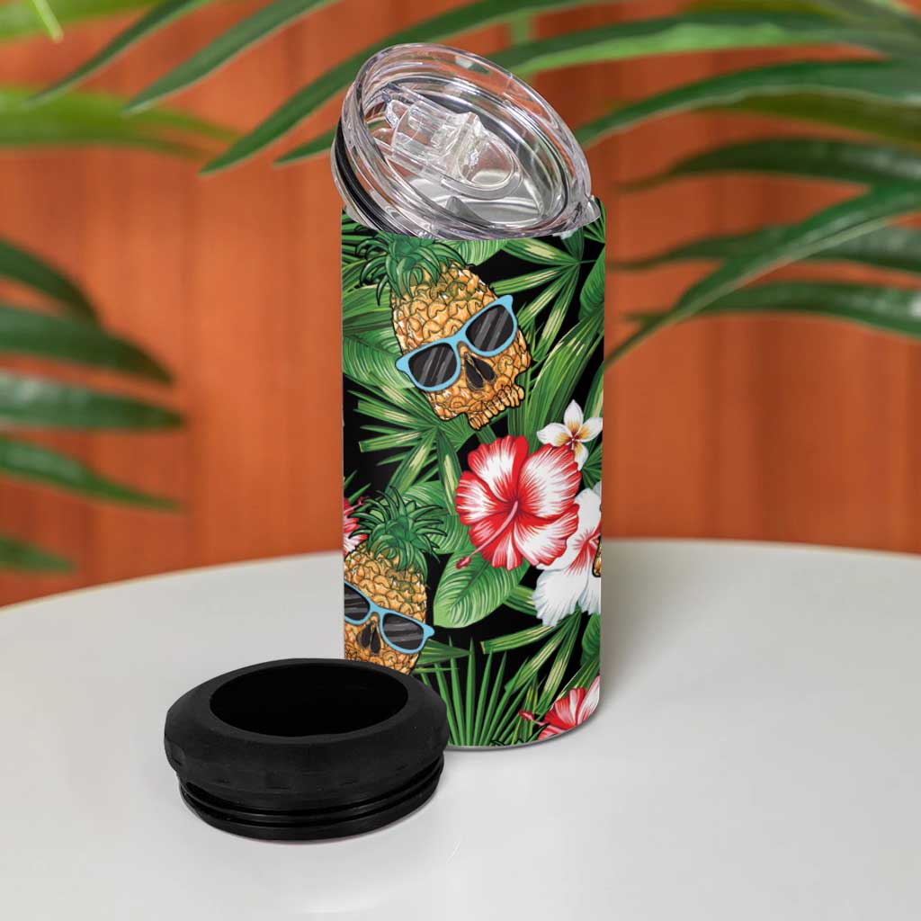 Pineapple Skull Aloha Hawaii 4 in 1 Can Cooler Tumbler Summer Vibes Tropical Seamless Pattern - Wonder Print Shop