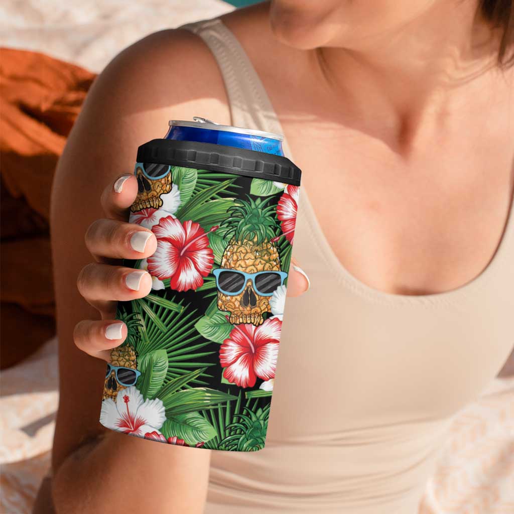 Pineapple Skull Aloha Hawaii 4 in 1 Can Cooler Tumbler Summer Vibes Tropical Seamless Pattern - Wonder Print Shop