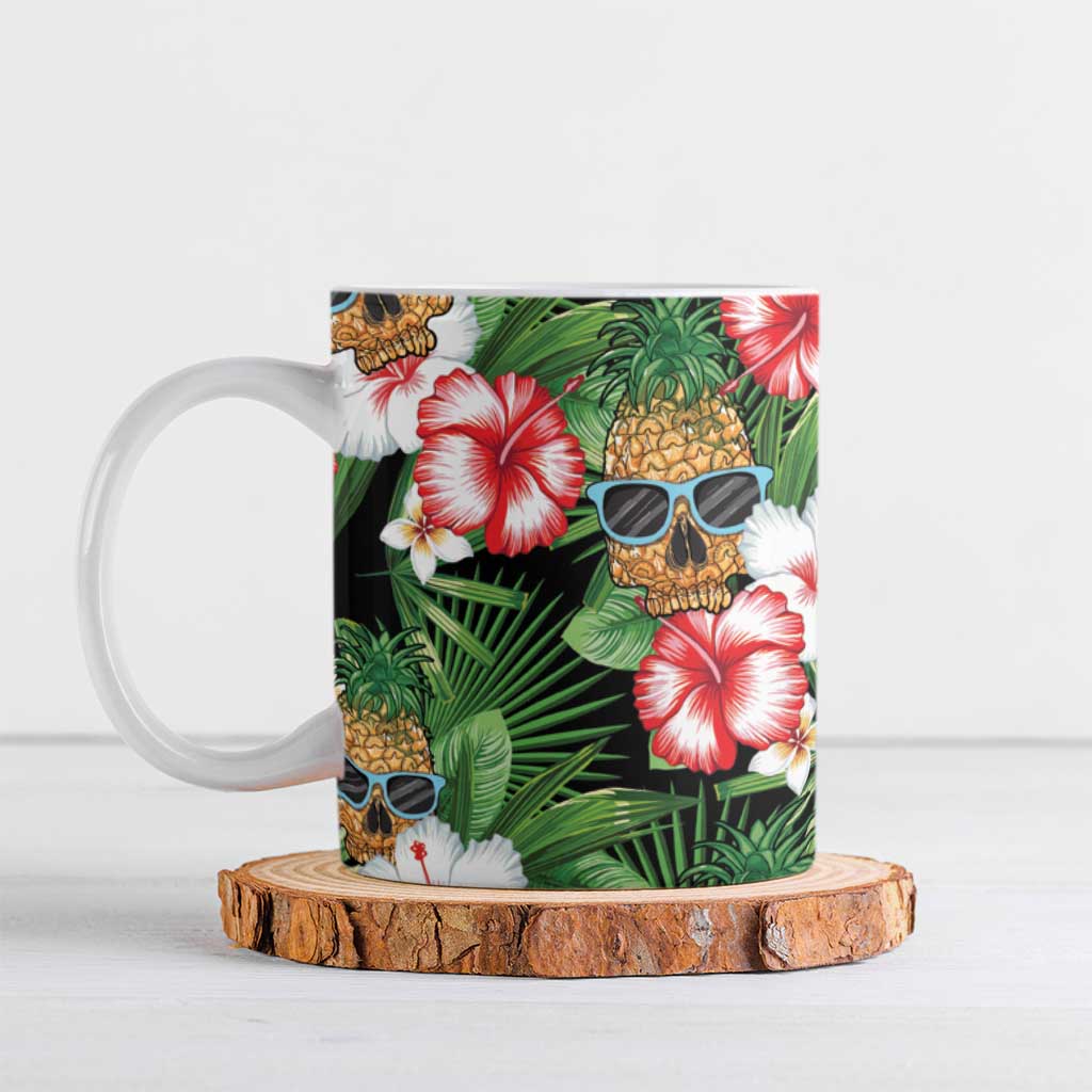 Pineapple Skull Aloha Hawaii Ceramic Mug Summer Vibes Tropical Seamless Pattern - Wonder Print Shop